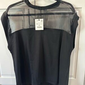 Zara Black Sheer Detail Top
